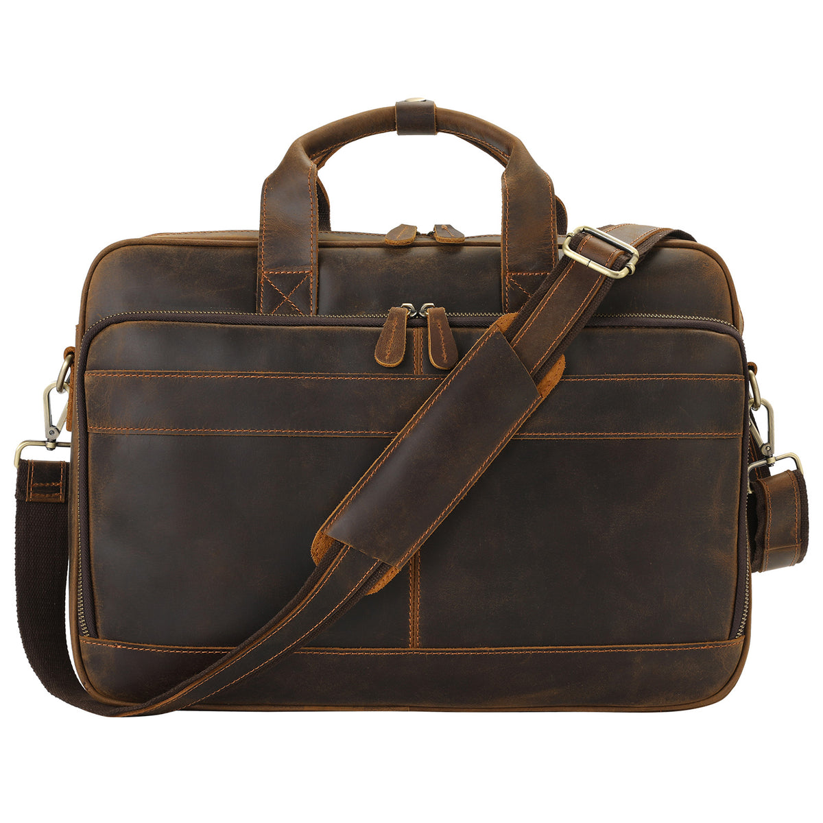 Full Grain Leather Briefcase for Men, Business Messenger Bag Laptop Bag Attache Case, Fits 15.6 Inch Laptop