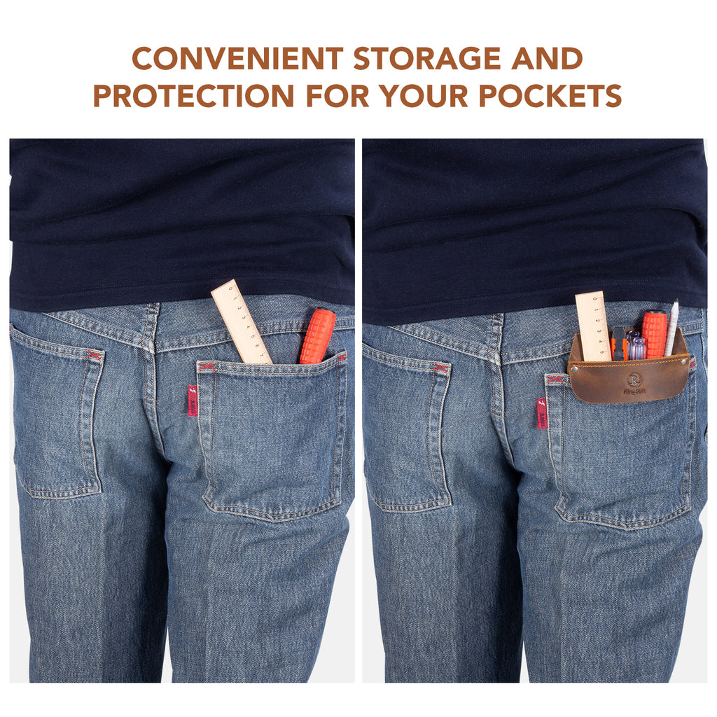 Genuine Leather Pocket Protector for Men, Durable Tool Pouch, Jeans Shirts Protector for Tools Pens