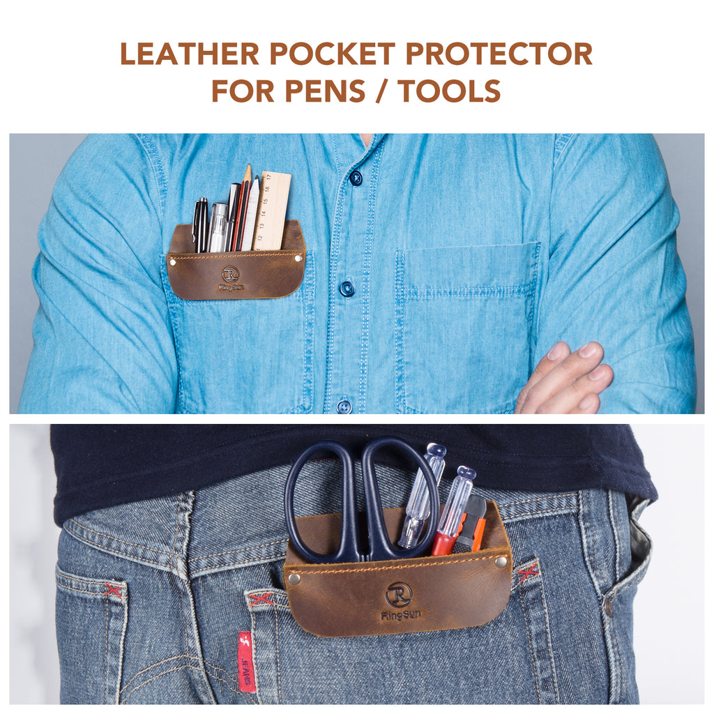 Genuine Leather Pocket Protector for Men, Durable Tool Pouch, Jeans Shirts Protector for Tools Pens