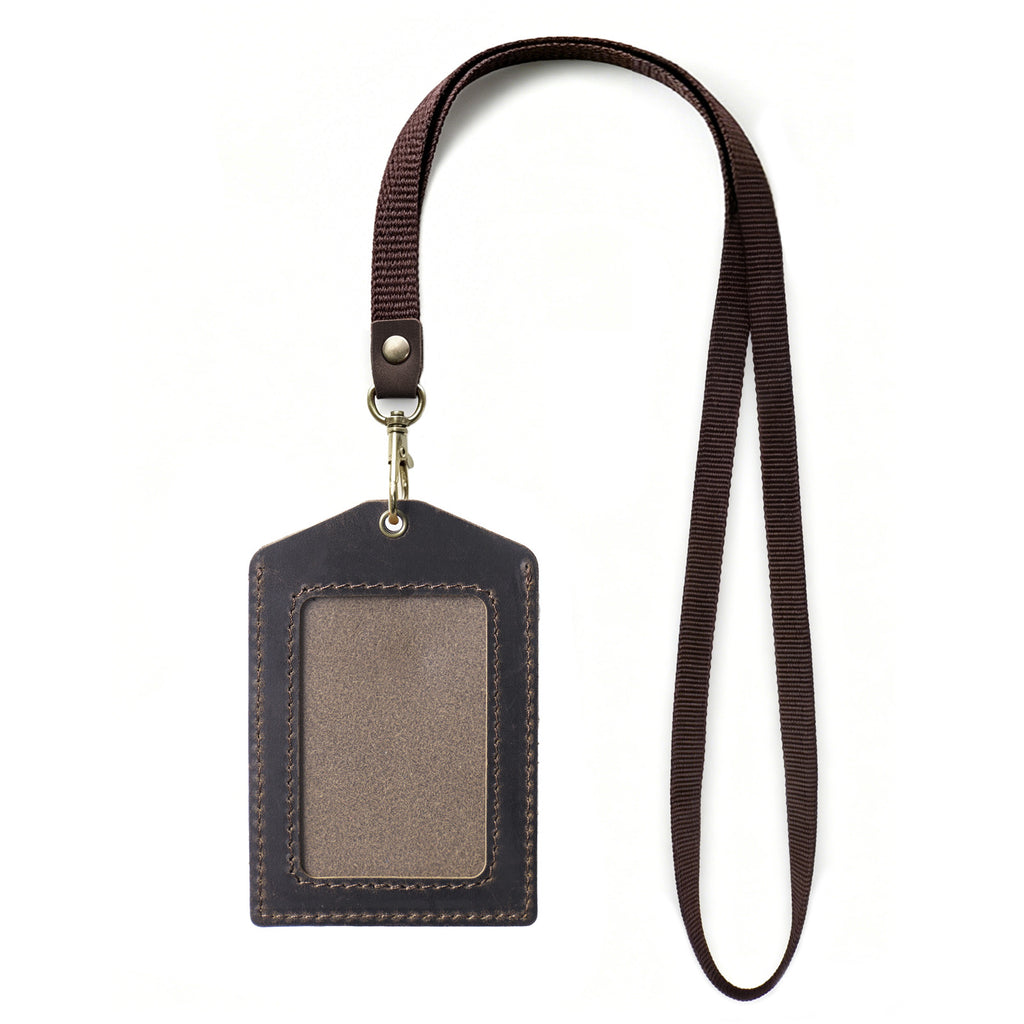 Genuine Leather Badge Holder, Detachable Keychain Lanyards for ID Badges for Easy Access, Vertical ID Badge Holder for Nurse Officer Teacher Security Staff Women Men