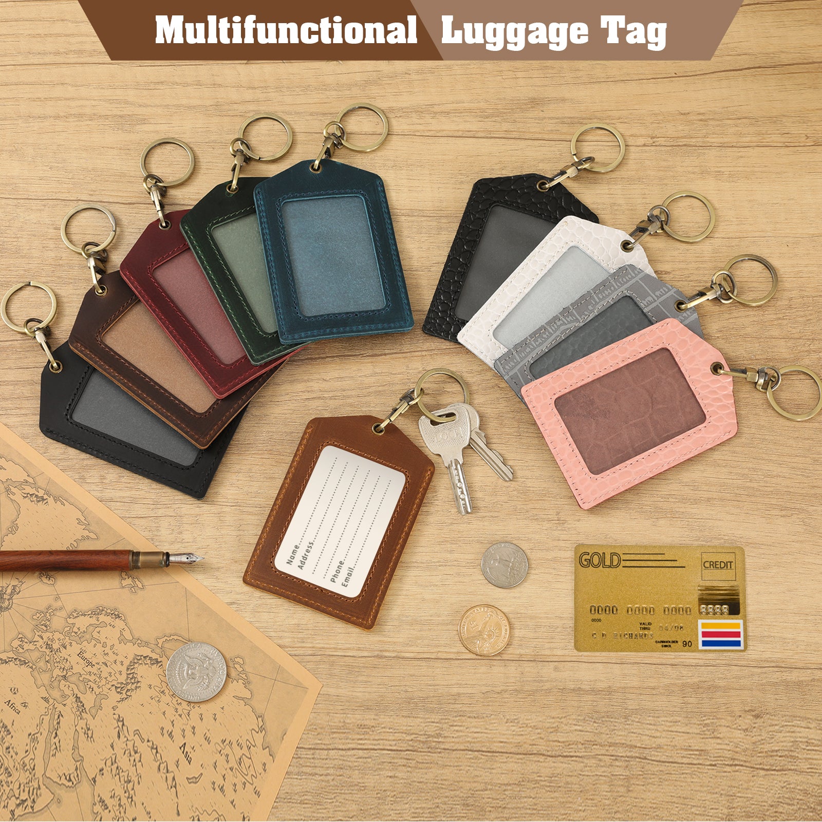 Genuine Leather Badge Holder, Detachable Keychain Lanyards for ID Badges for Easy Access, Vertical ID Badge Holder for Nurse Officer Teacher Security Staff Women Men