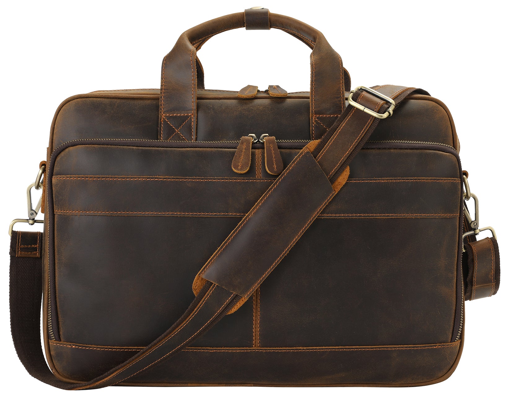 Full Grain Leather Briefcase for Men, Business Messenger Bag Laptop Bag Attache Case, Fits 15.6 Inch Laptop