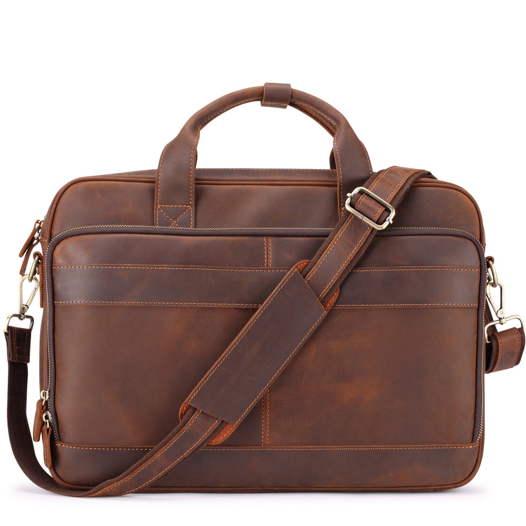 Full Grain Leather Briefcase for Men, Business Messenger Bag Laptop Bag Attache Case, Fits 15.6 Inch Laptop