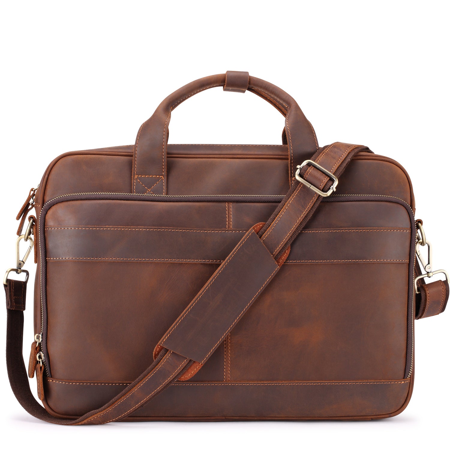 Full Grain Leather Briefcase for Men, Business Messenger Bag Laptop Bag Attache Case, Fits 15.6 Inch Laptop