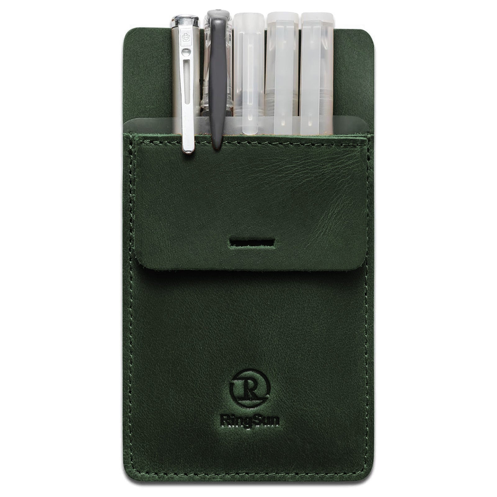 Men's Pocket Protector - Full Grain Leather - Heavy Duty Pen Holder for Shirts, Lab Coats - Holds 6 Pens & Pointers & Cards