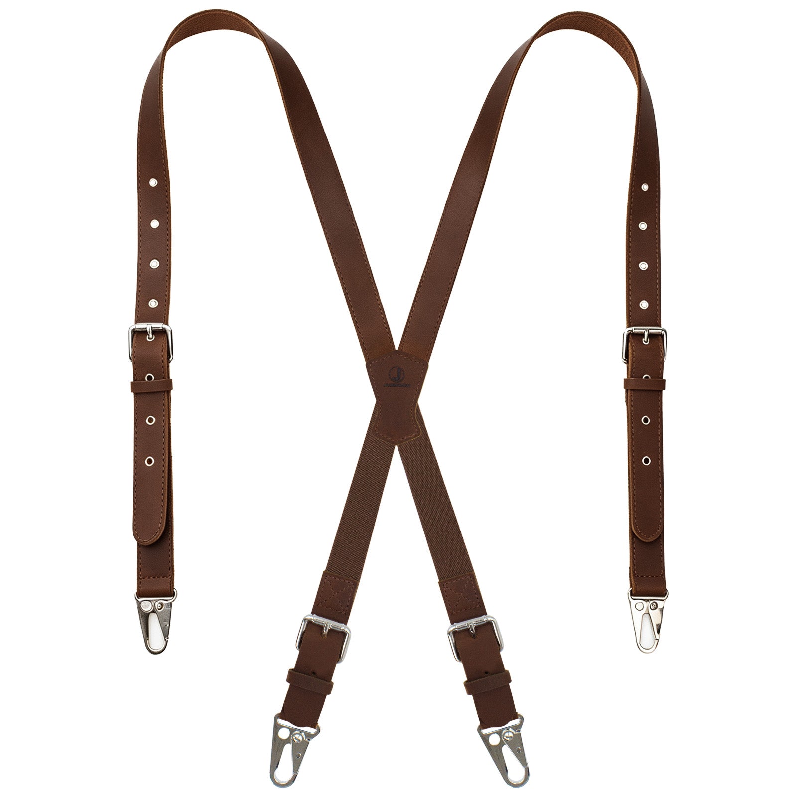 Genuine Leather X-Shaped Suspenders for Men, Solid 1 Inch Adjustable Heavy Duty Suspenders with Sturdy Clips