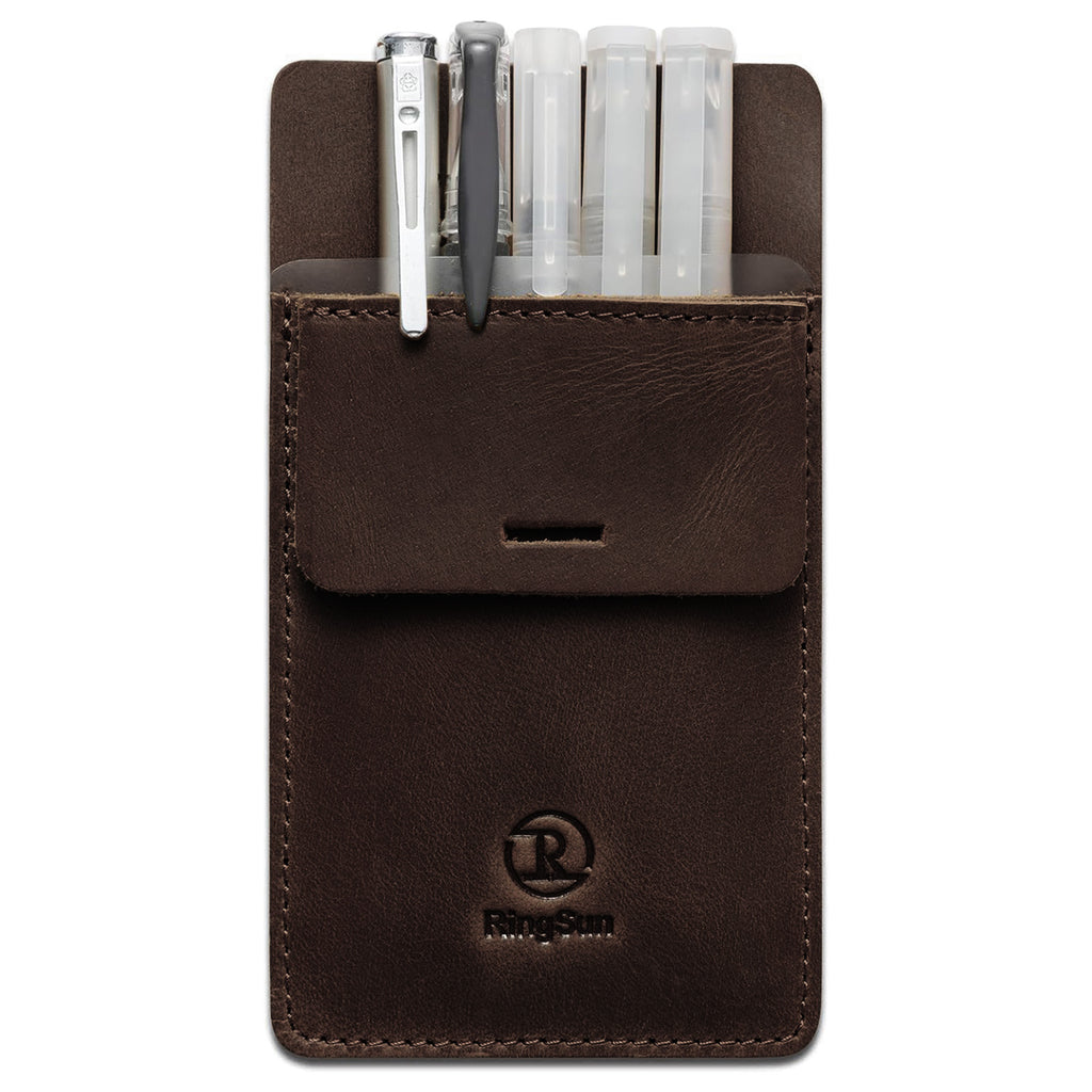 Men's Pocket Protector - Full Grain Leather - Heavy Duty Pen Holder for Shirts, Lab Coats - Holds 6 Pens & Pointers & Cards