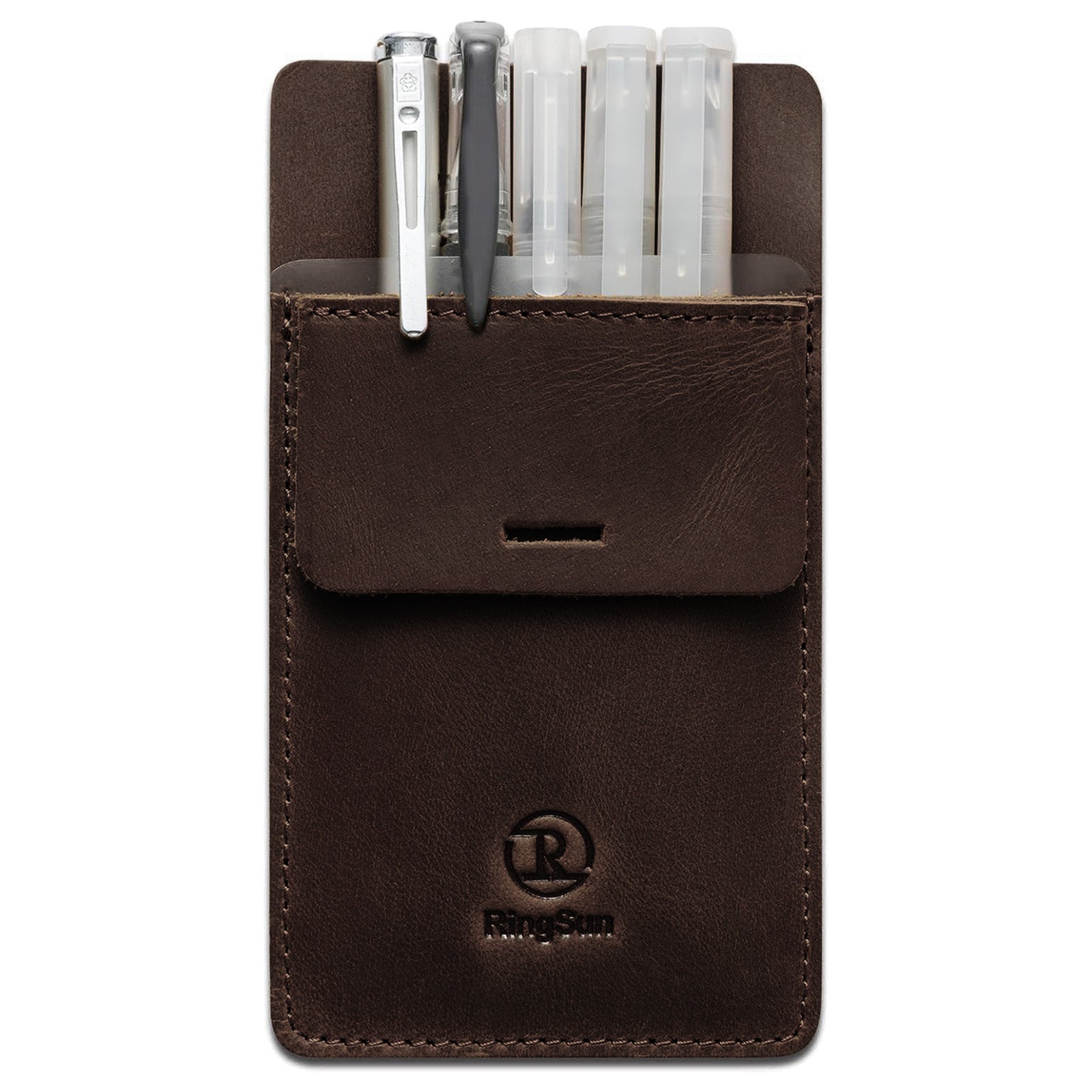 Men's Pocket Protector - Full Grain Leather - Heavy Duty Pen Holder for Shirts, Lab Coats - Holds 6 Pens & Pointers & Cards
