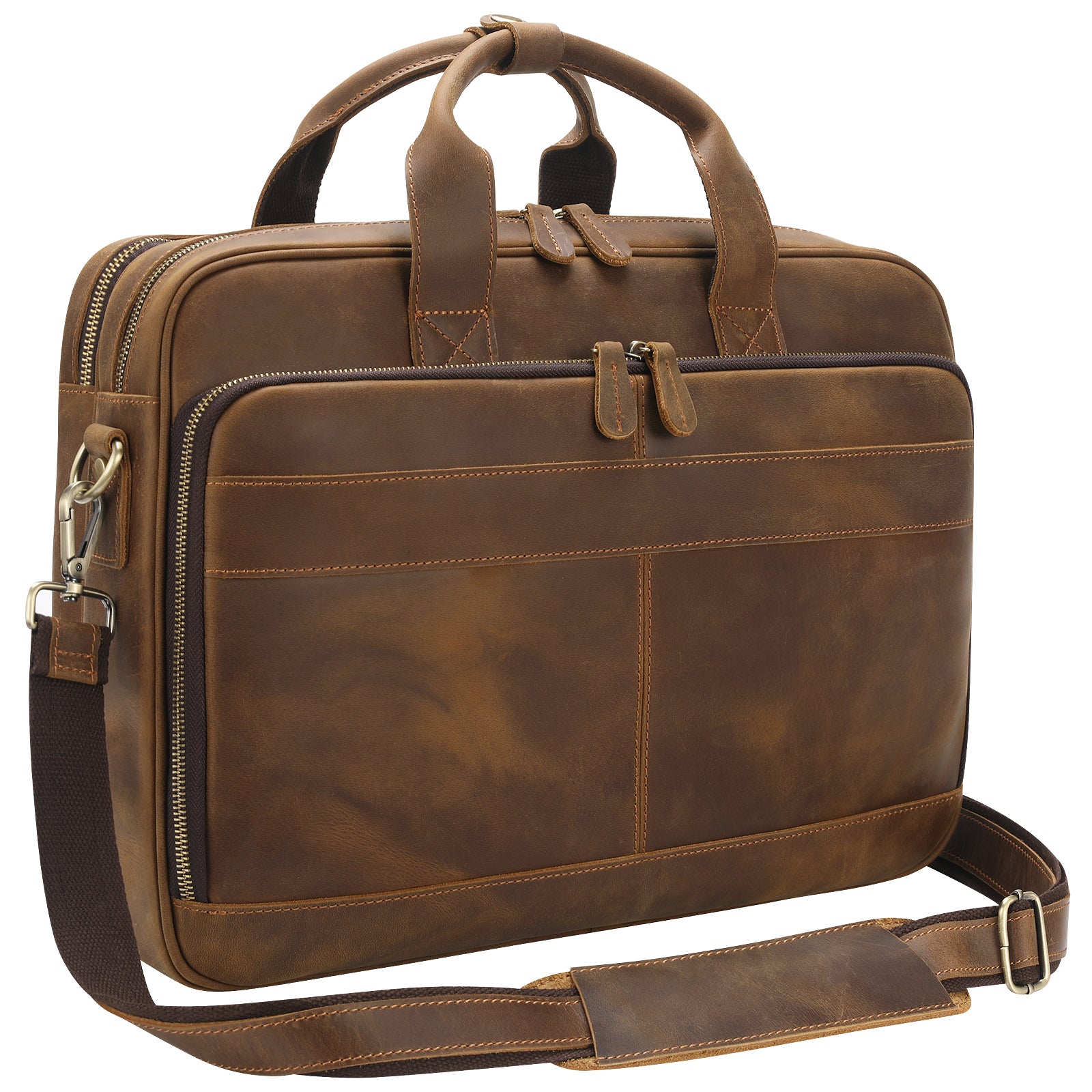 Full Grain Leather Briefcase for Men, Business Messenger Bag Laptop Bag Attache Case, Fits 15.6 Inch Laptop