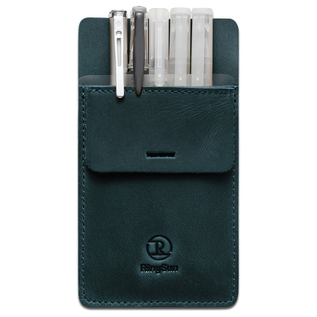 Men's Pocket Protector - Full Grain Leather - Heavy Duty Pen Holder for Shirts, Lab Coats - Holds 6 Pens & Pointers & Cards