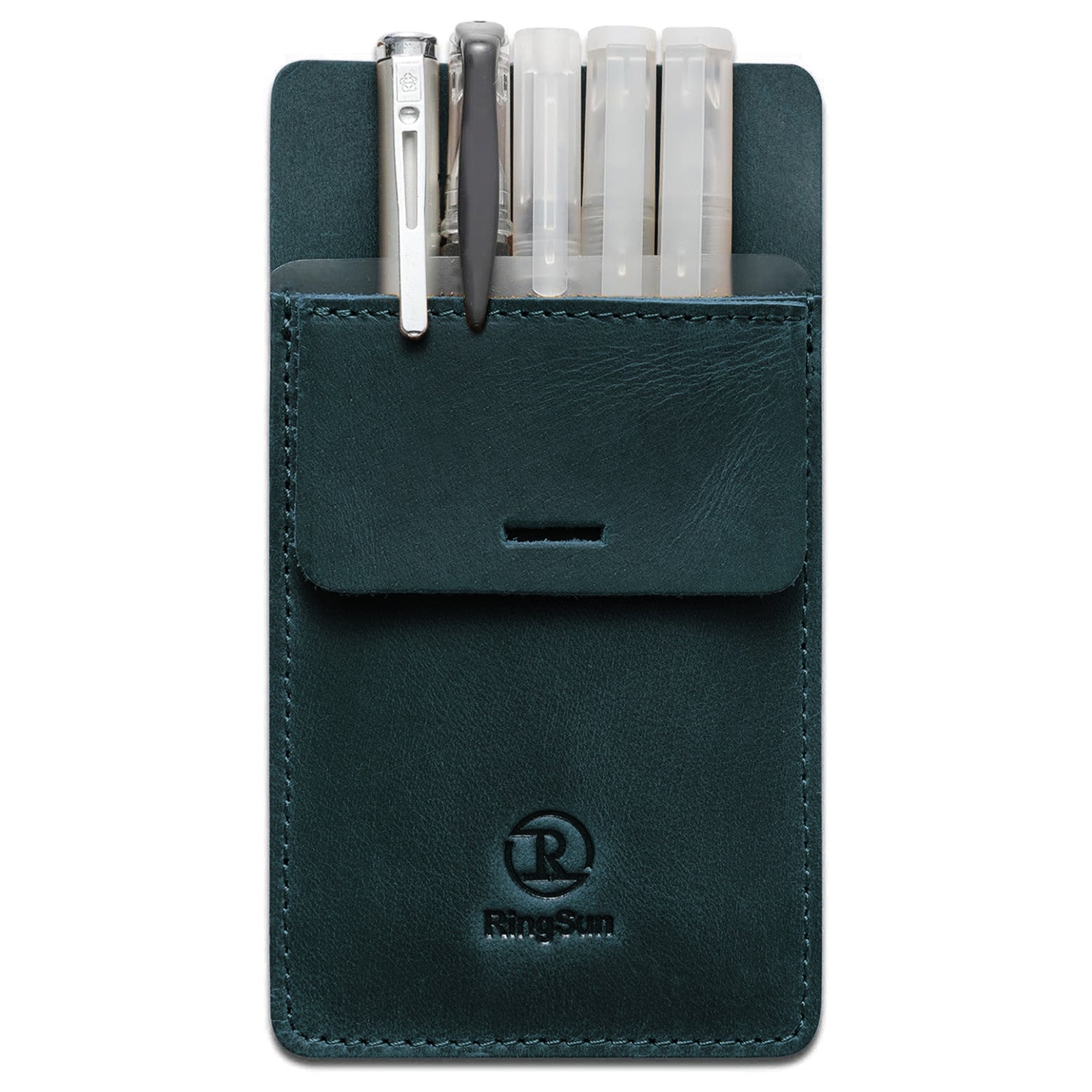 Men's Pocket Protector - Full Grain Leather - Heavy Duty Pen Holder for Shirts, Lab Coats - Holds 6 Pens & Pointers & Cards