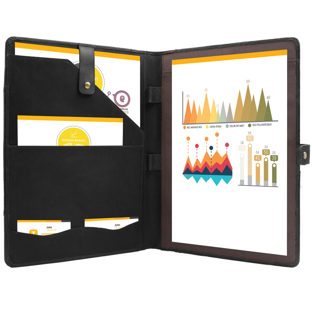Leather Portfolio, A4 Document Folder Legal Pad Padfolio, Professional Writing Letter Notepad Clipboard Sleeve Organizer, Resume Folio Binder for Men&Women