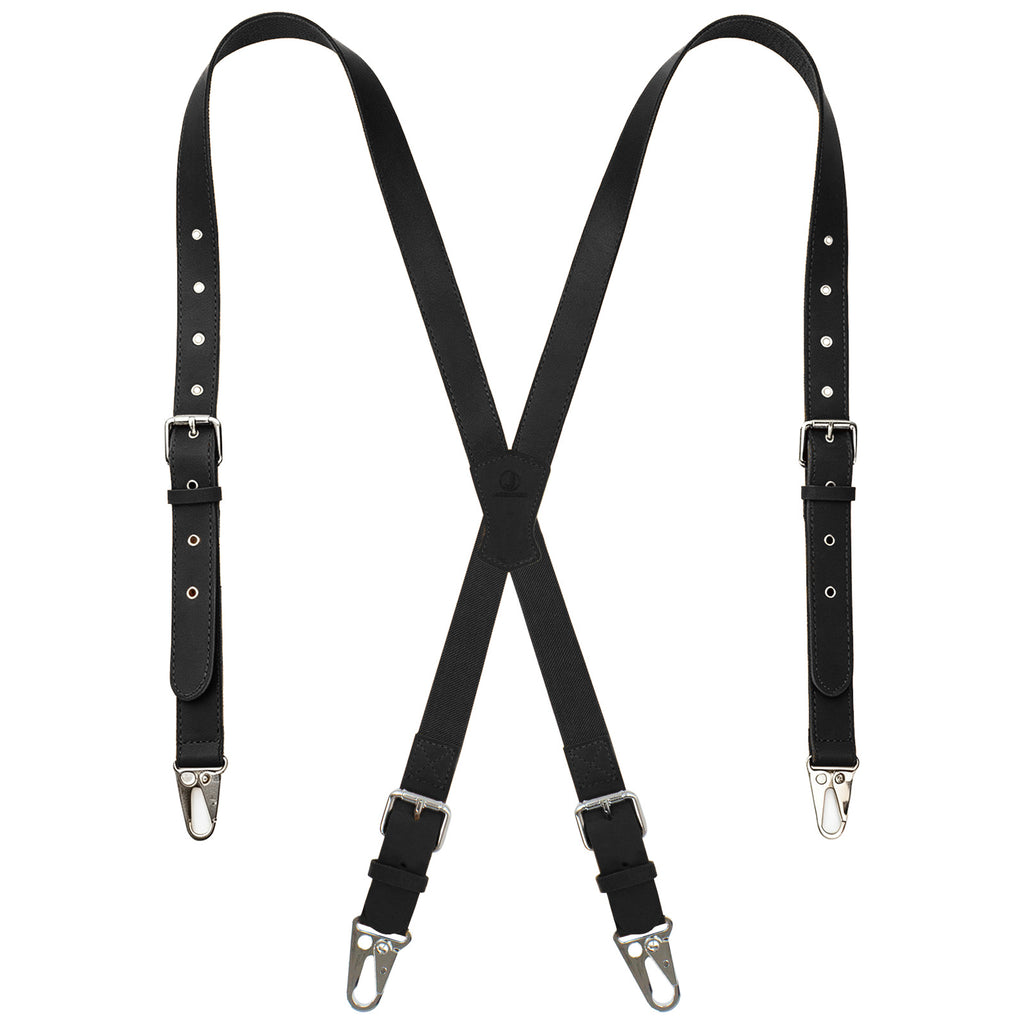 Genuine Leather X-Shaped Suspenders for Men, Solid 1 Inch Adjustable Heavy Duty Suspenders with Sturdy Clips