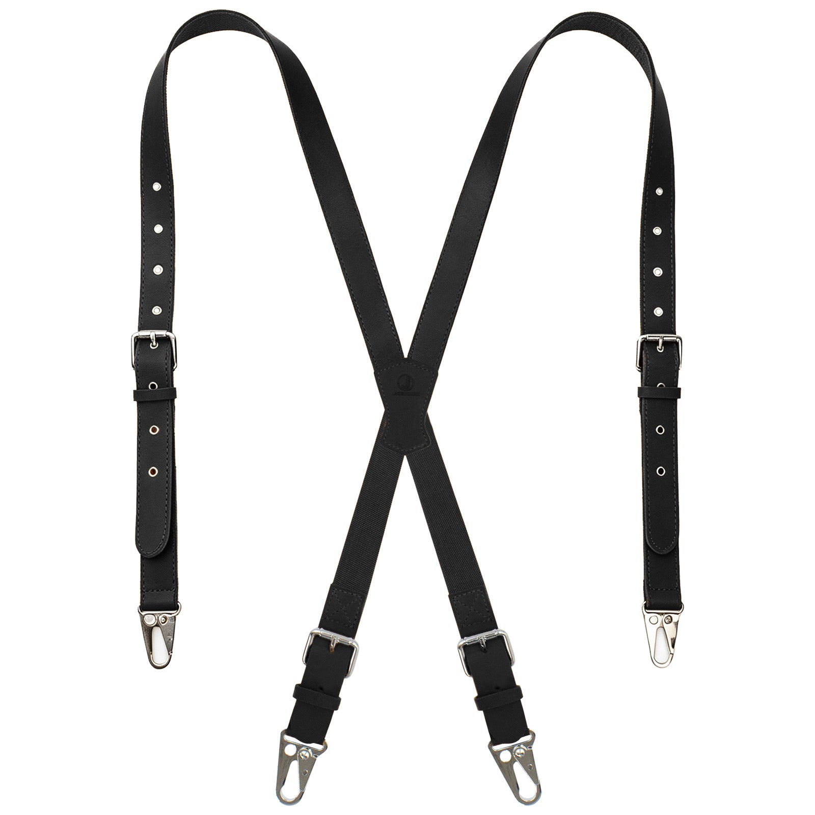 Genuine Leather X-Shaped Suspenders for Men, Solid 1 Inch Adjustable Heavy Duty Suspenders with Sturdy Clips