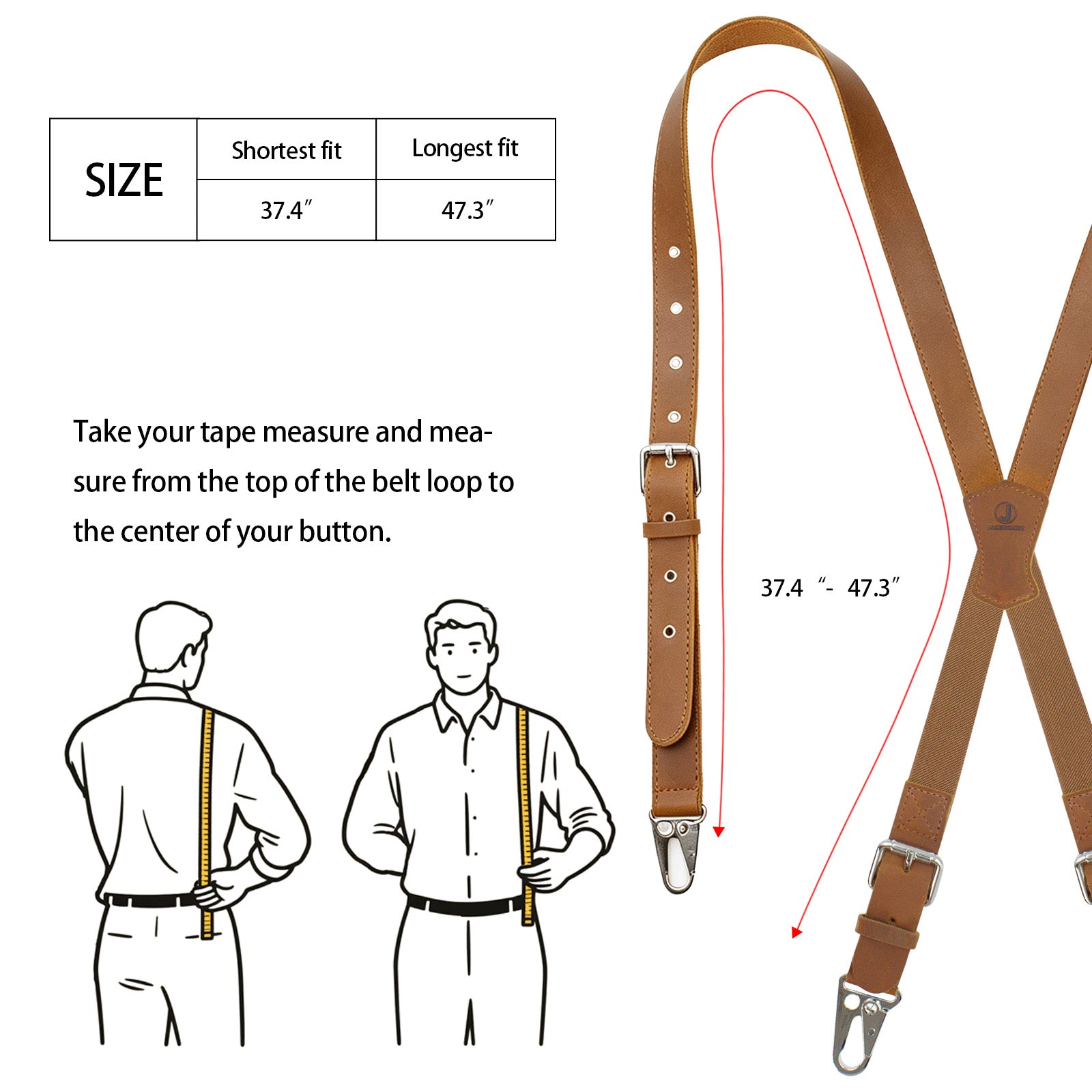 Genuine Leather X-Shaped Suspenders for Men, Solid 1 Inch Adjustable Heavy Duty Suspenders with Sturdy Clips