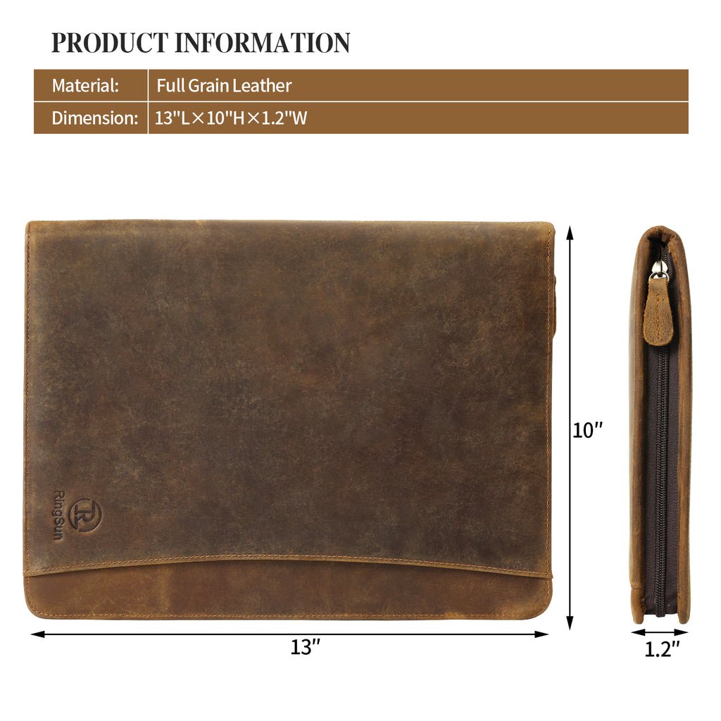 Leather Portfolio Organizer with Zipper for Men Women, Leather Padfolio Business Resume Legal Pad Portfolio Notebook Binder for A4/Pad
