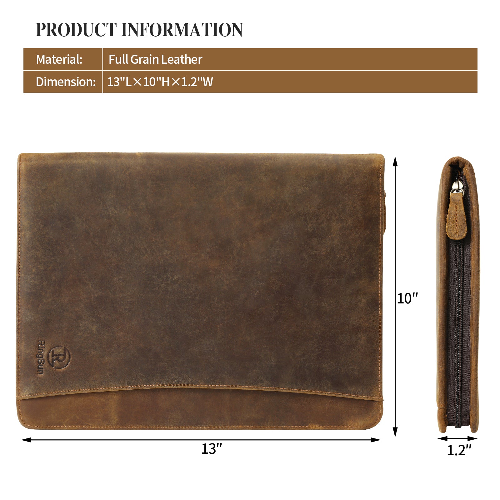 Leather Portfolio Organizer with Zipper for Men Women, Leather Padfolio Business Resume Legal Pad Portfolio Notebook Binder for A4/Pad