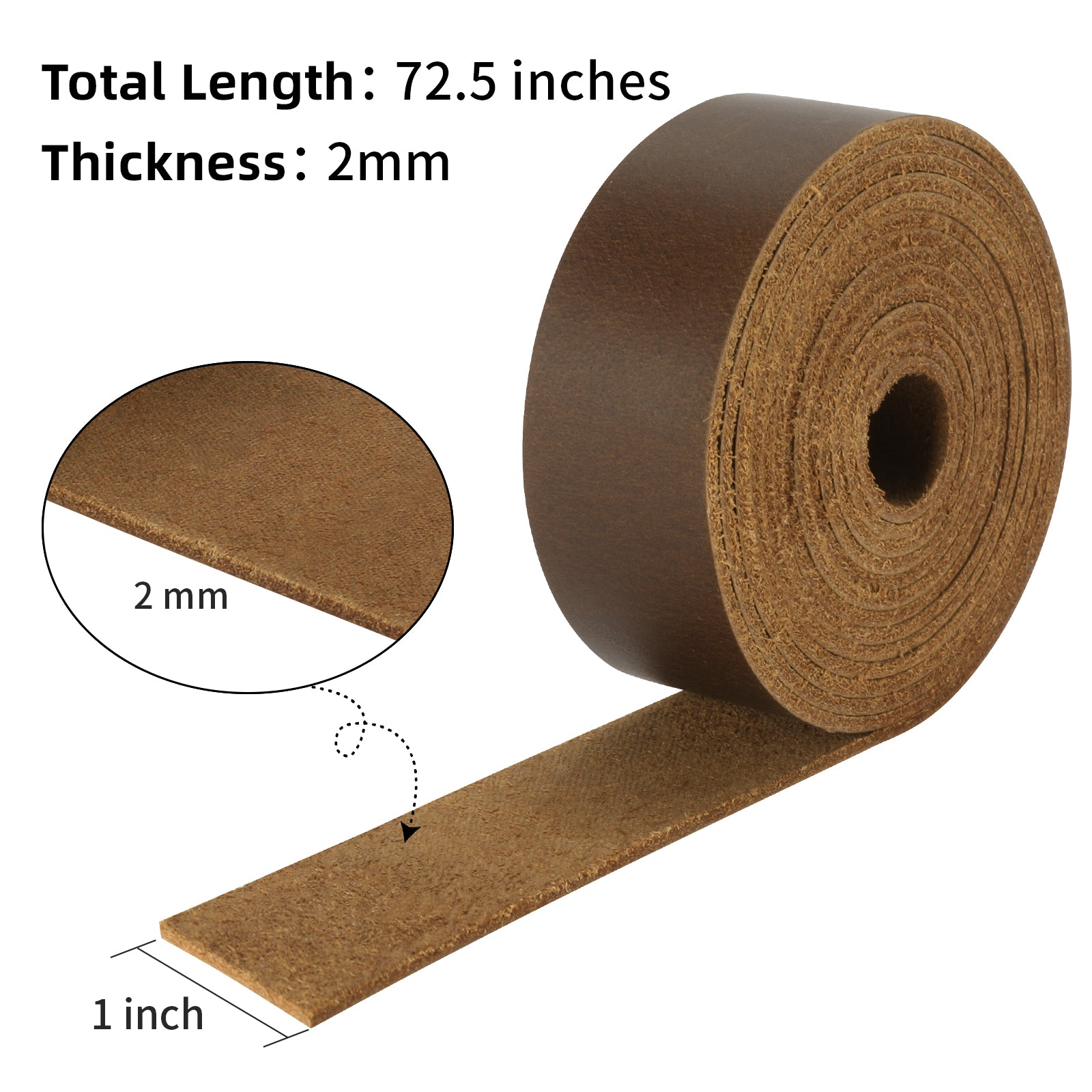Wide Flat Leather Straps for Crafts, Full Grain Leather Strips for Crafts, Tooling (2mm Thick 72.5 Inches Long）