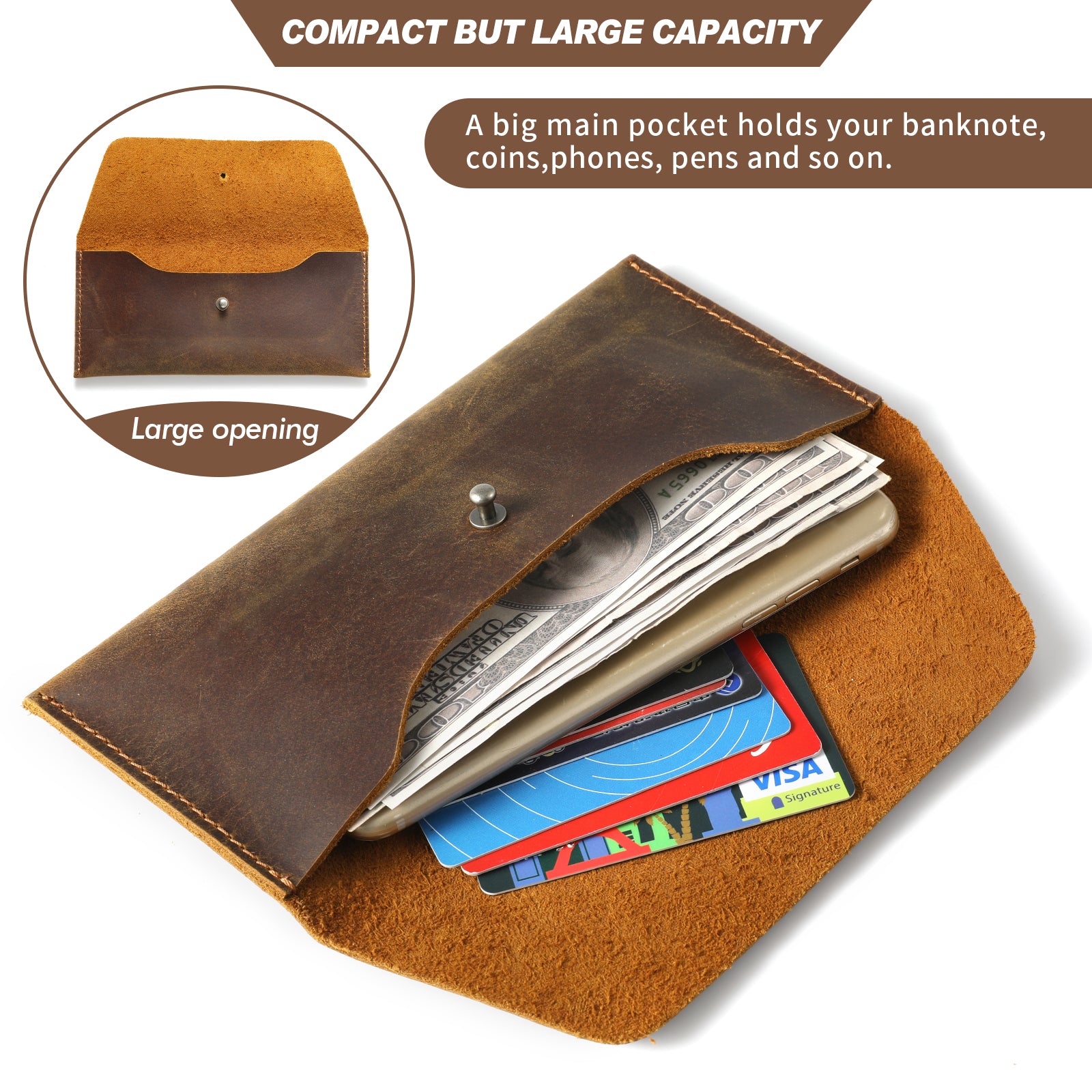 Genuine Leather Retro Clutch Wallet – Money Envelope Pouch for Men