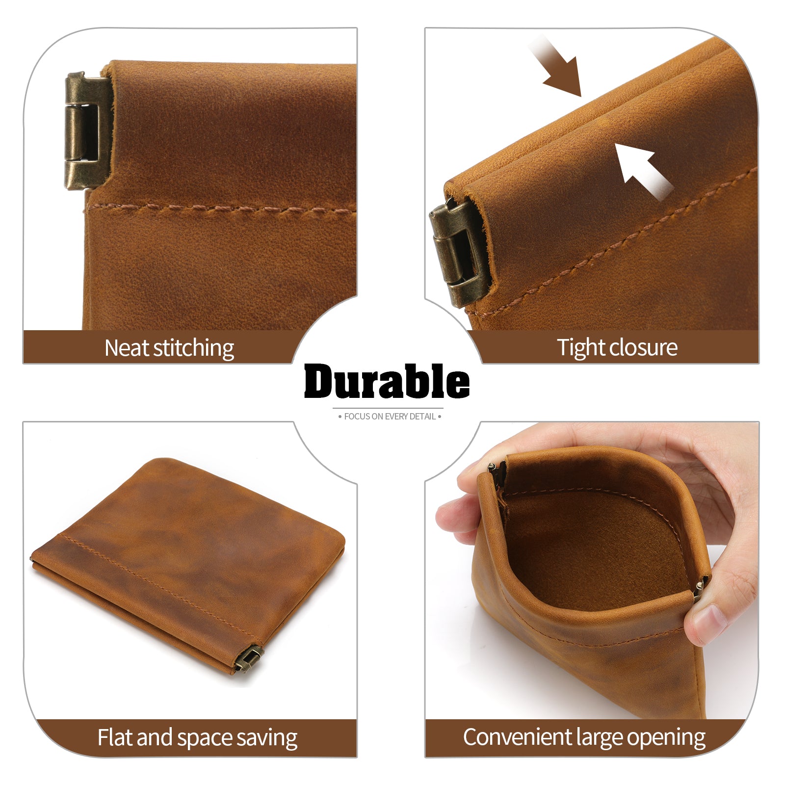 Mini Coin Purse, Genuine Leather Small Coin Wallet, Leather Squeeze Coin Purse Pouch Change Holder For Men & Women