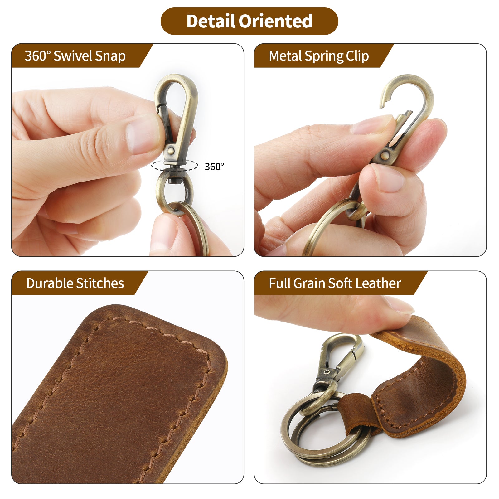 Genuine Leather Car Keychain, Universal Key Fob Keychain, Leather Key Chain Holder for Men and Women