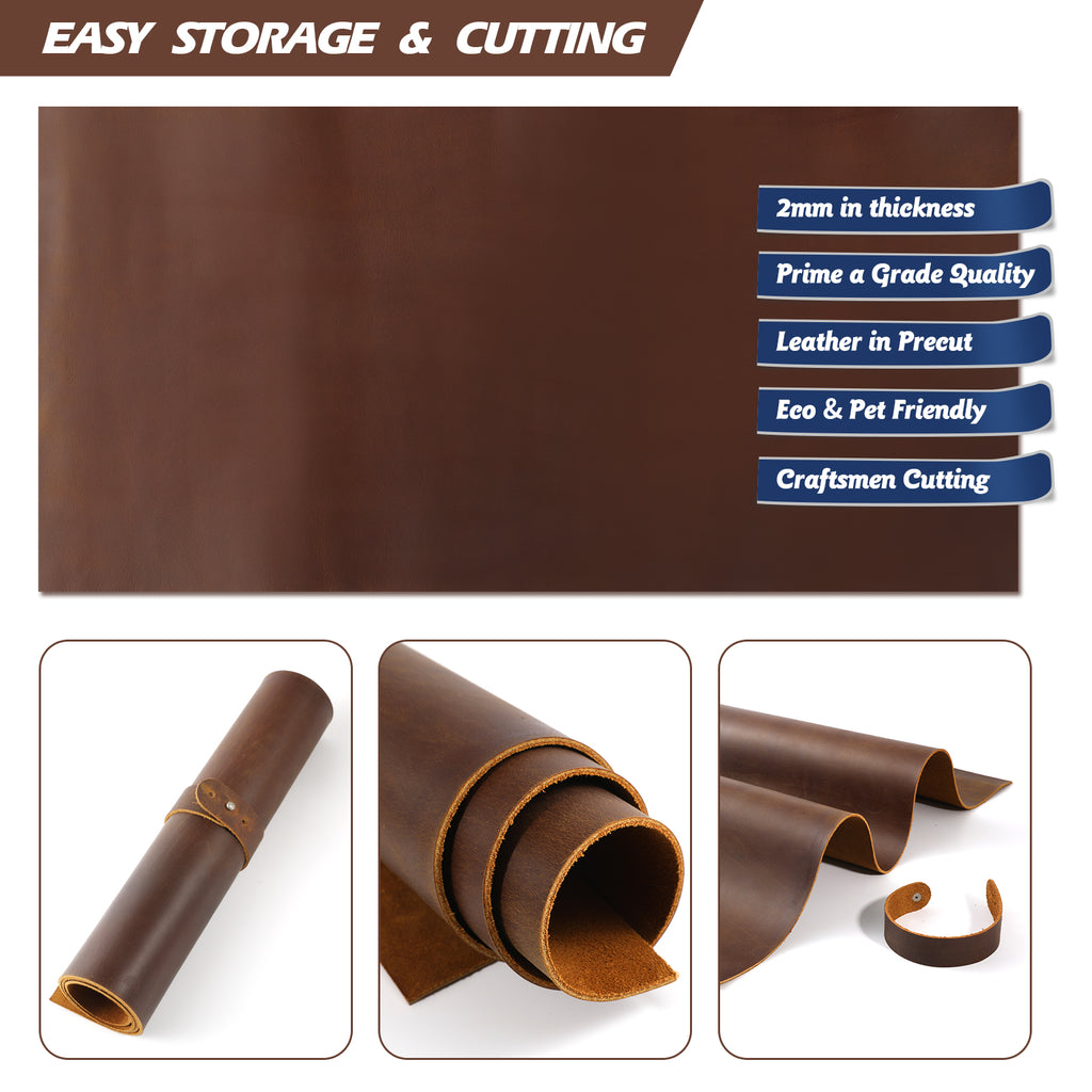 Genuine Leather Sheets for Crafts Full Grain Leather Tooling Leather (2mm) Thick Cowhide Leather Pieces Square, Dark Brown