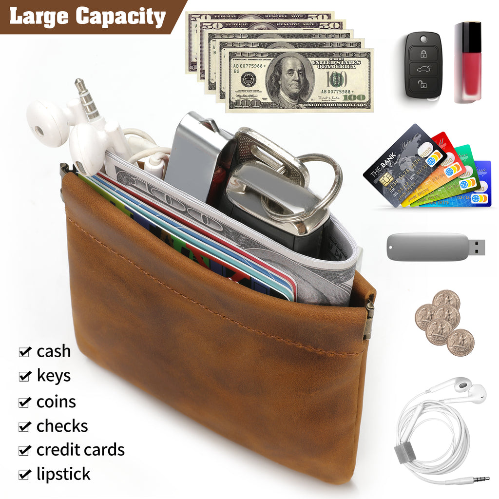 Mini Coin Purse, Genuine Leather Small Coin Wallet, Leather Squeeze Coin Purse Pouch Change Holder For Men & Women