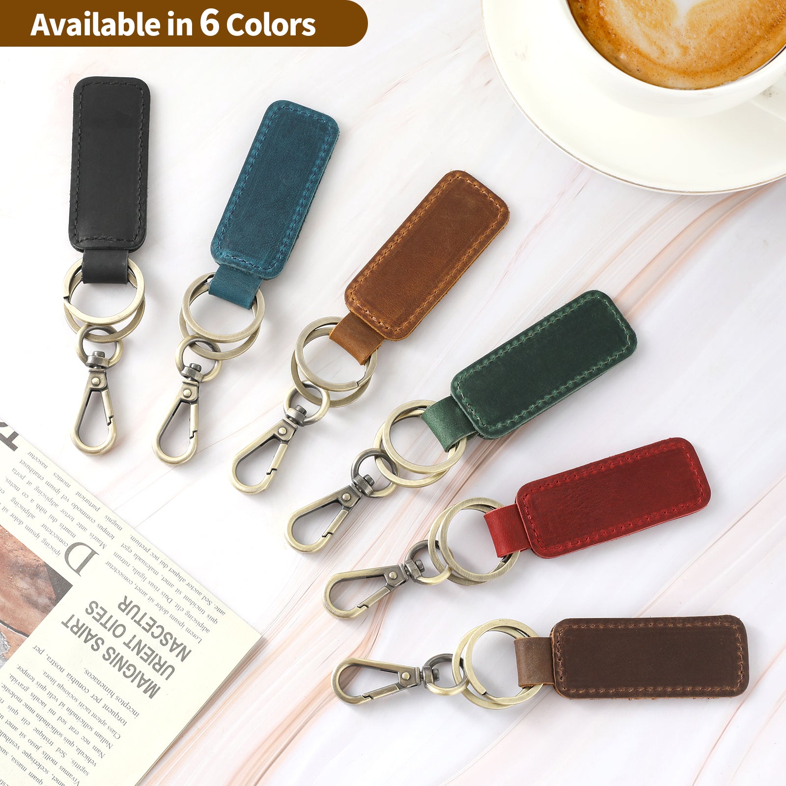 Genuine Leather Car Keychain, Universal Key Fob Keychain, Leather Key Chain Holder for Men and Women