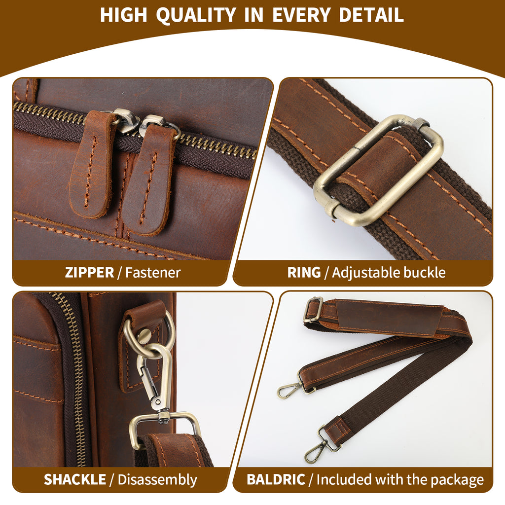 Full Grain Leather Briefcase for Men, Business Messenger Bag Laptop Bag Attache Case, Fits 15.6 Inch Laptop