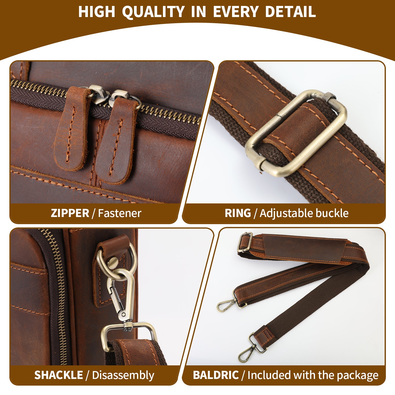 Full Grain Leather Briefcase for Men, Business Messenger Bag Laptop Bag Attache Case, Fits 15.6 Inch Laptop