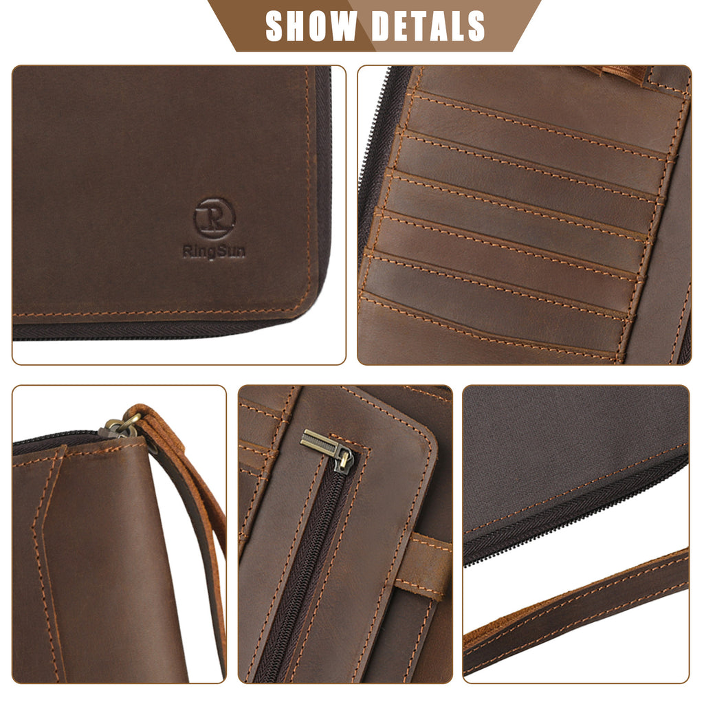 Genuine Leather Portfolio with Zipper, Padfolio Portfolio Organizer Folder for Men Women, Professional Business Card Holder for A5 Letter Size Notepad, Resume, Writing Pad, Pen Loop