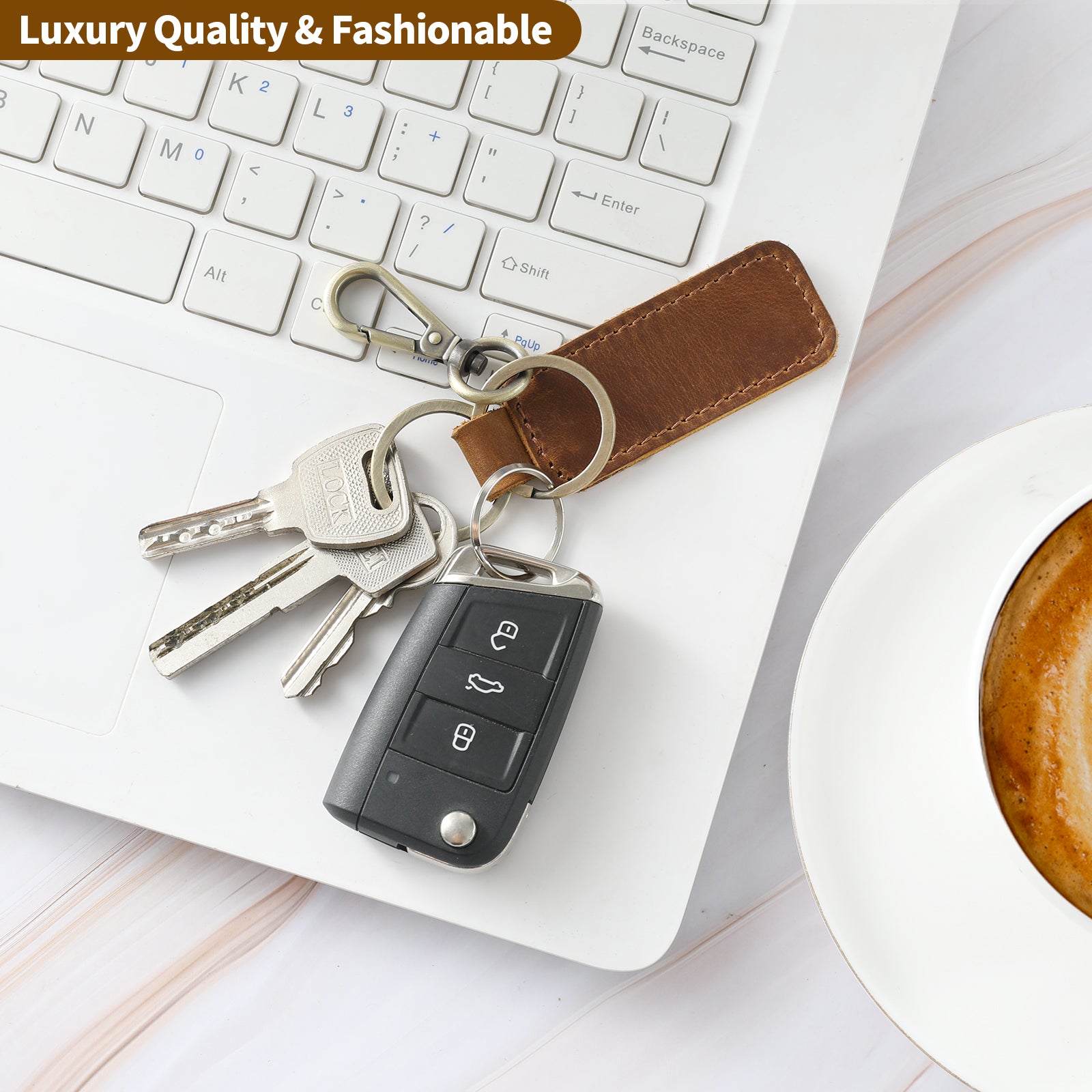 Genuine Leather Car Keychain, Universal Key Fob Keychain, Leather Key Chain Holder for Men and Women