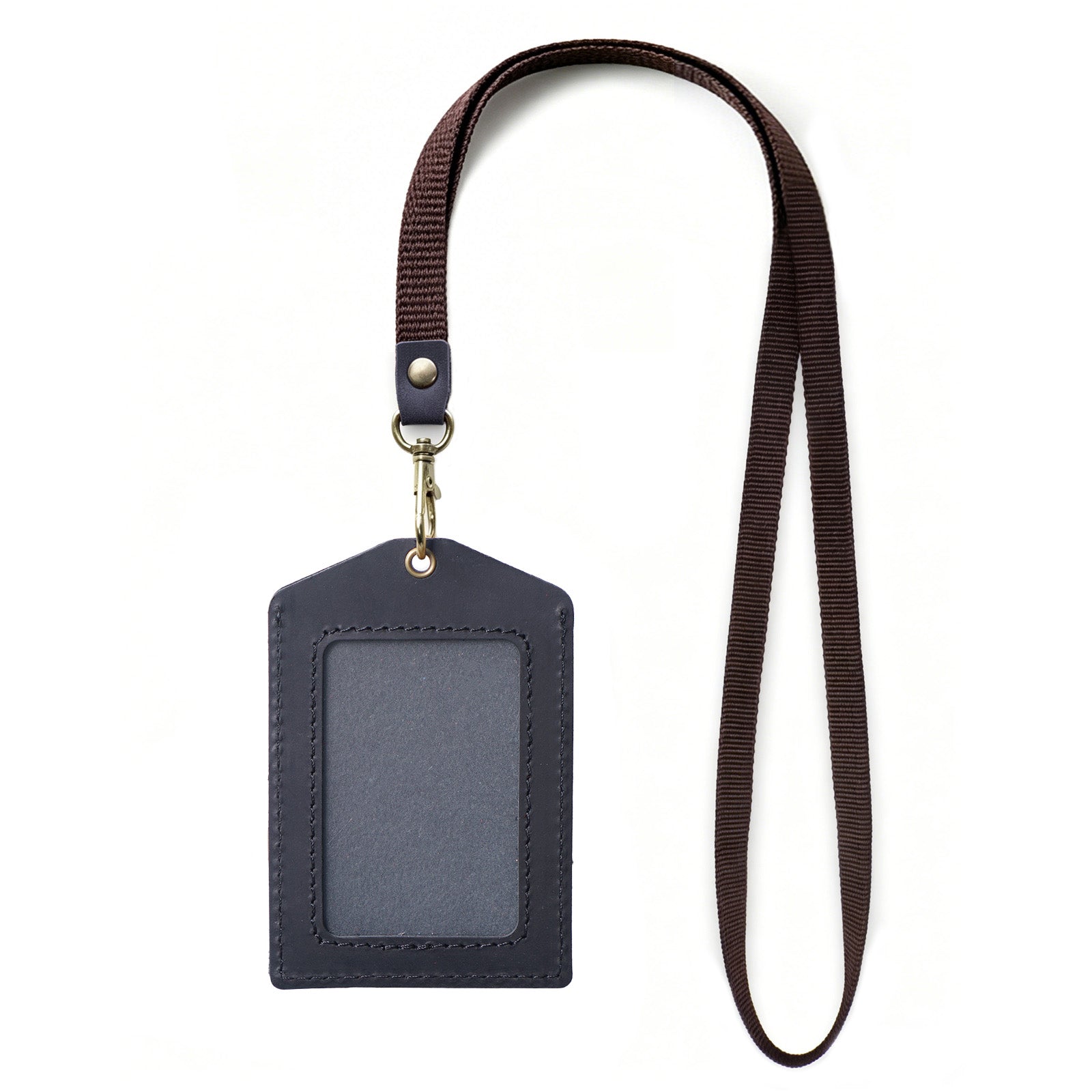Genuine Leather Badge Holder, Detachable Keychain Lanyards for ID Badges for Easy Access, Vertical ID Badge Holder for Nurse Officer Teacher Security Staff Women Men