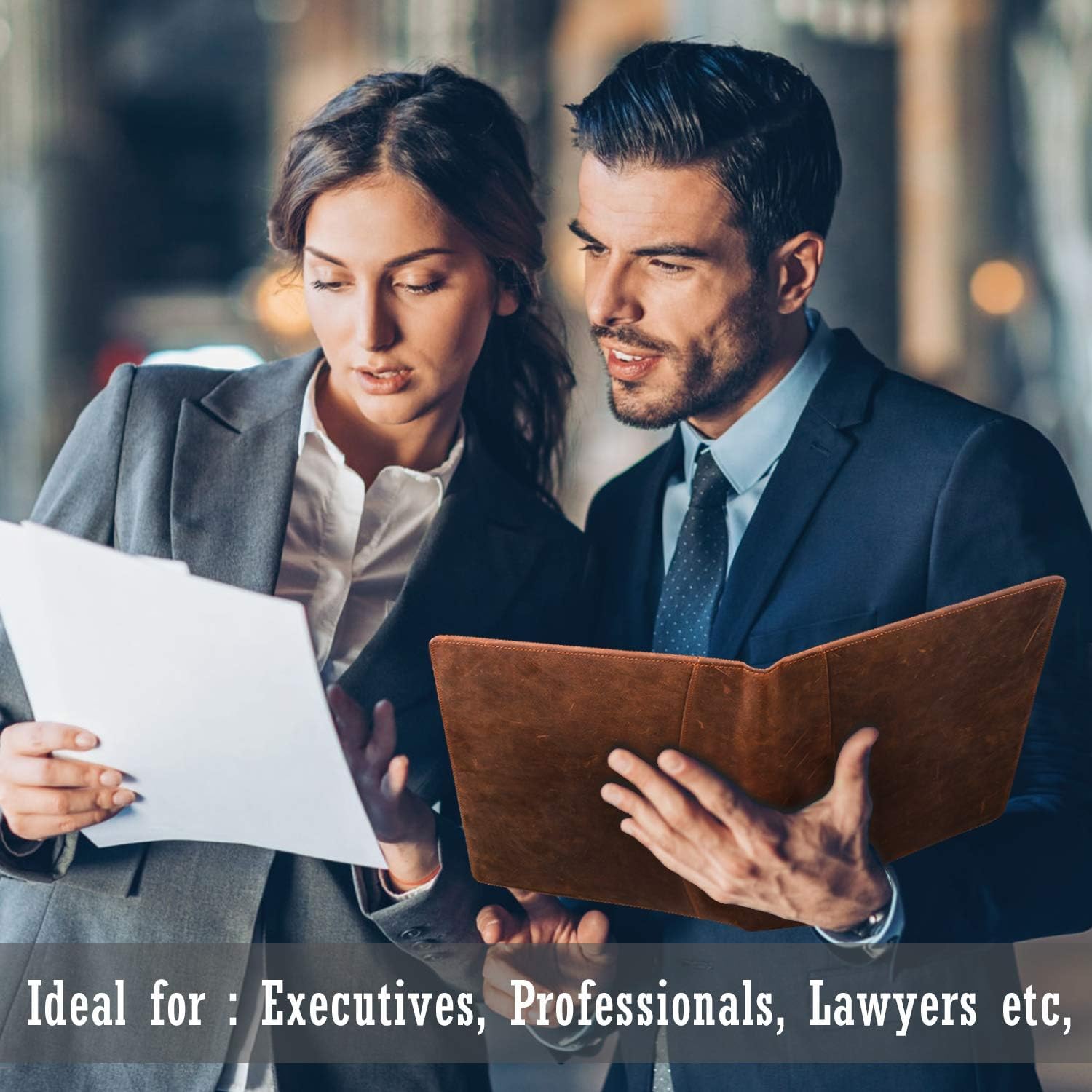 Leather Portfolio, A4 Document Folder Legal Pad Padfolio, Professional Writing Letter Notepad Clipboard Sleeve Organizer, Resume Folio Binder for Men&Women