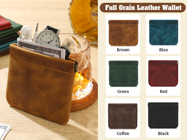 Mini Coin Purse, Genuine Leather Small Coin Wallet, Leather Squeeze Coin Purse Pouch Change Holder For Men & Women