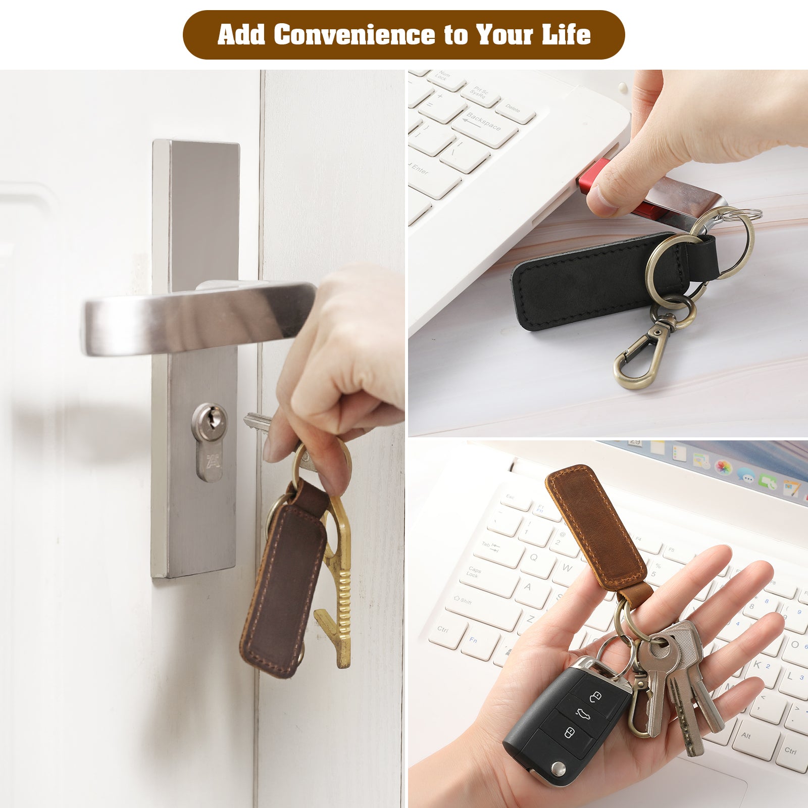 Genuine Leather Car Keychain, Universal Key Fob Keychain, Leather Key Chain Holder for Men and Women