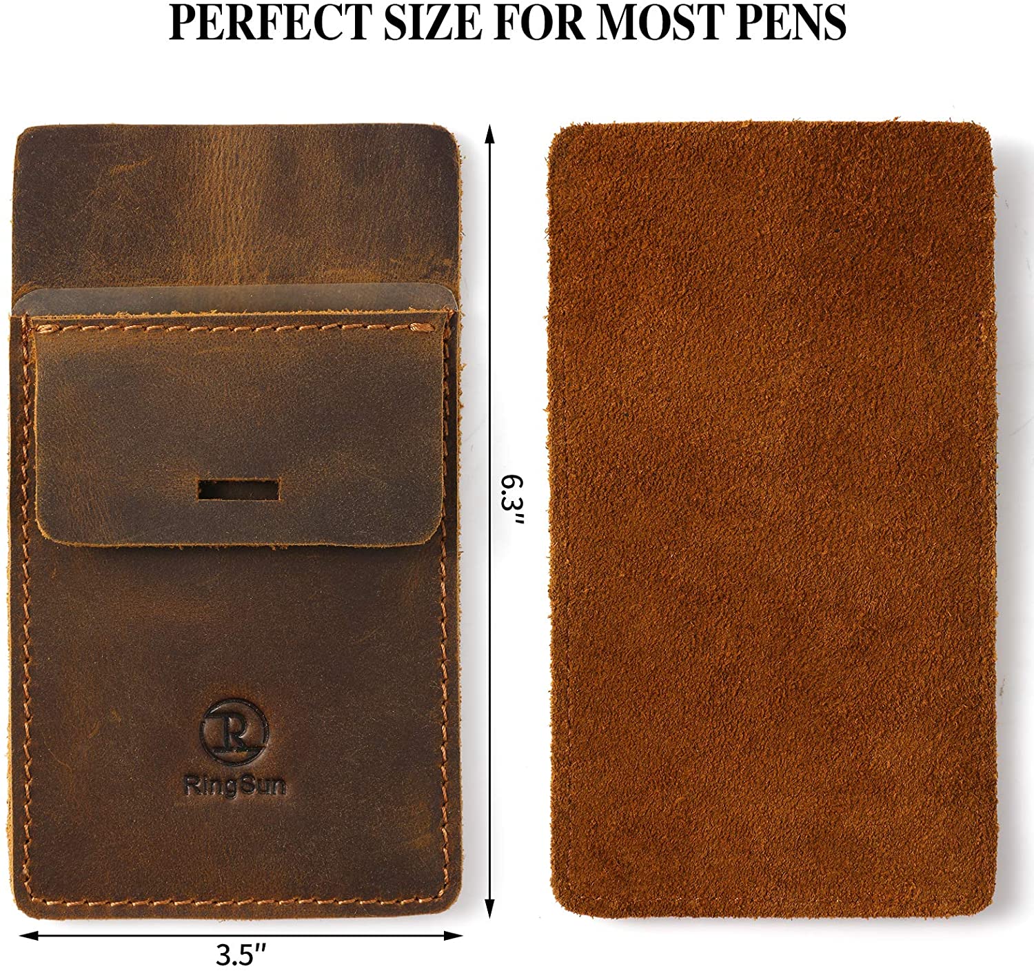 Men's Pocket Protector - Full Grain Leather - Heavy Duty Pen Holder for Shirts, Lab Coats - Holds 6 Pens & Pointers & Cards