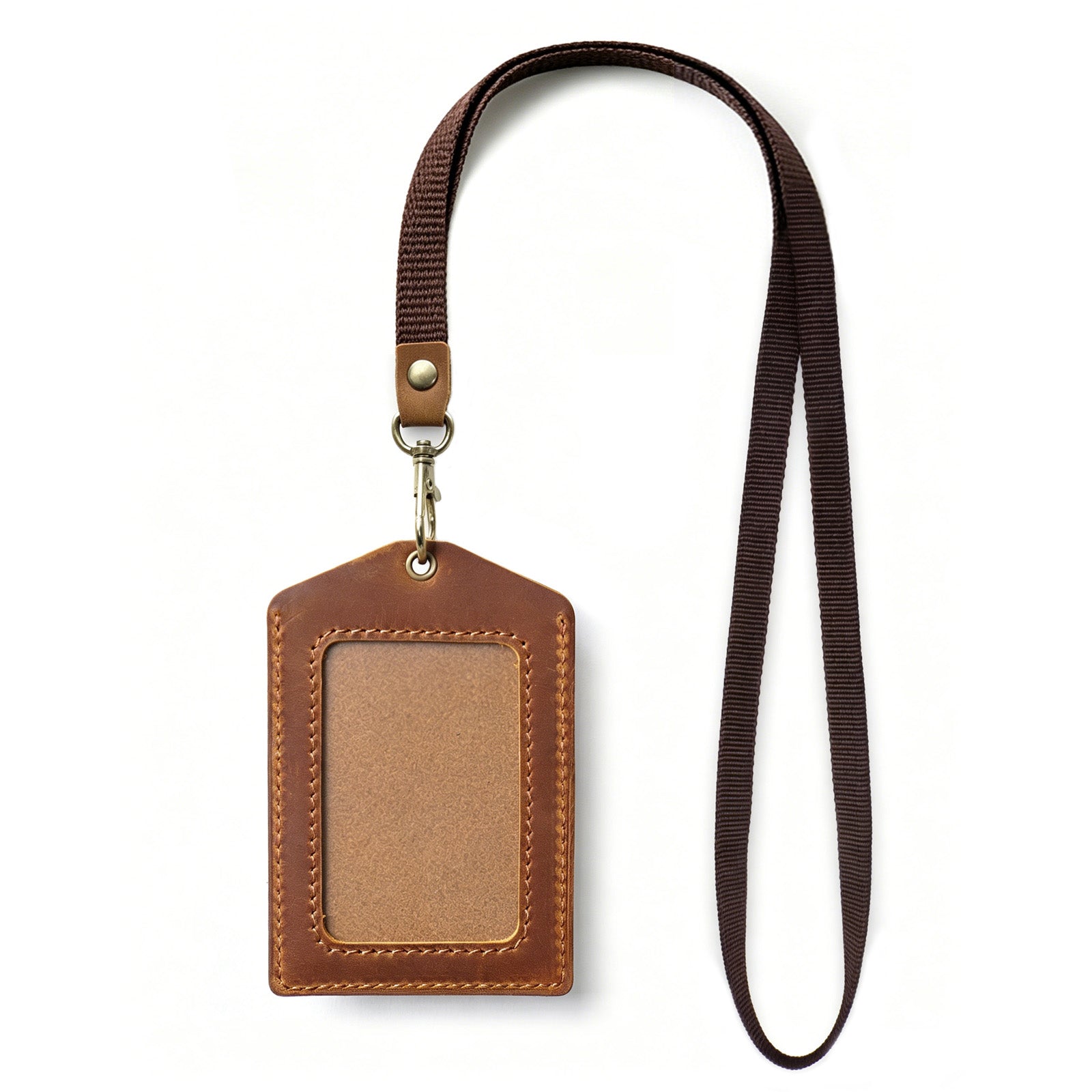 Genuine Leather Badge Holder, Detachable Keychain Lanyards for ID Badges for Easy Access, Vertical ID Badge Holder for Nurse Officer Teacher Security Staff Women Men