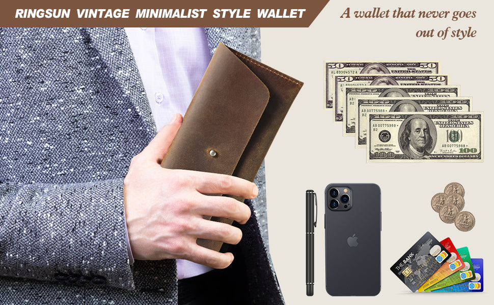 Genuine Leather Retro Clutch Wallet – Money Envelope Pouch for Men