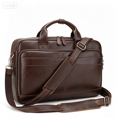 Full Grain Leather Briefcase for Men, Business Messenger Bag Laptop Bag Attache Case, Fits 15.6 Inch Laptop