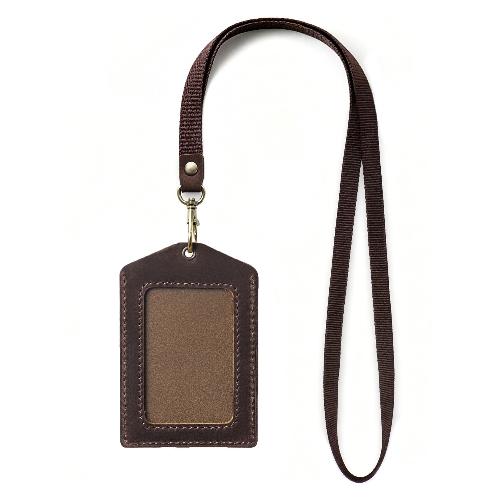 Genuine Leather Badge Holder, Detachable Keychain Lanyards for ID Badges for Easy Access, Vertical ID Badge Holder for Nurse Officer Teacher Security Staff Women Men