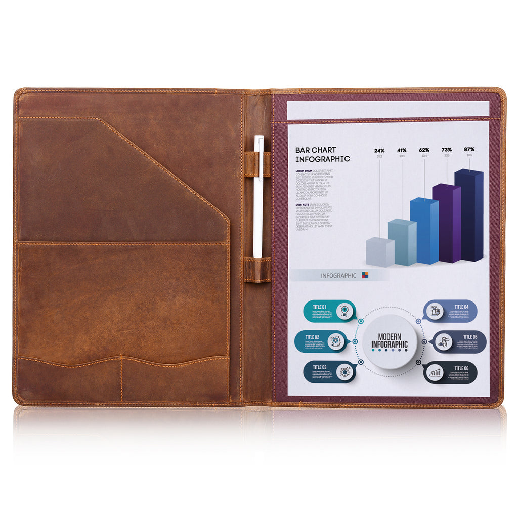 Leather Portfolio, A4 Document Folder Legal Pad Padfolio, Professional Writing Letter Notepad Clipboard Sleeve Organizer, Resume Folio Binder for Men&Women