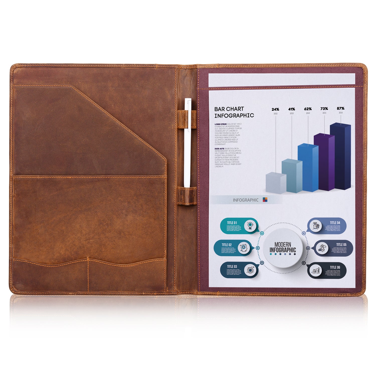 Leather Portfolio, A4 Document Folder Legal Pad Padfolio, Professional Writing Letter Notepad Clipboard Sleeve Organizer, Resume Folio Binder for Men&Women