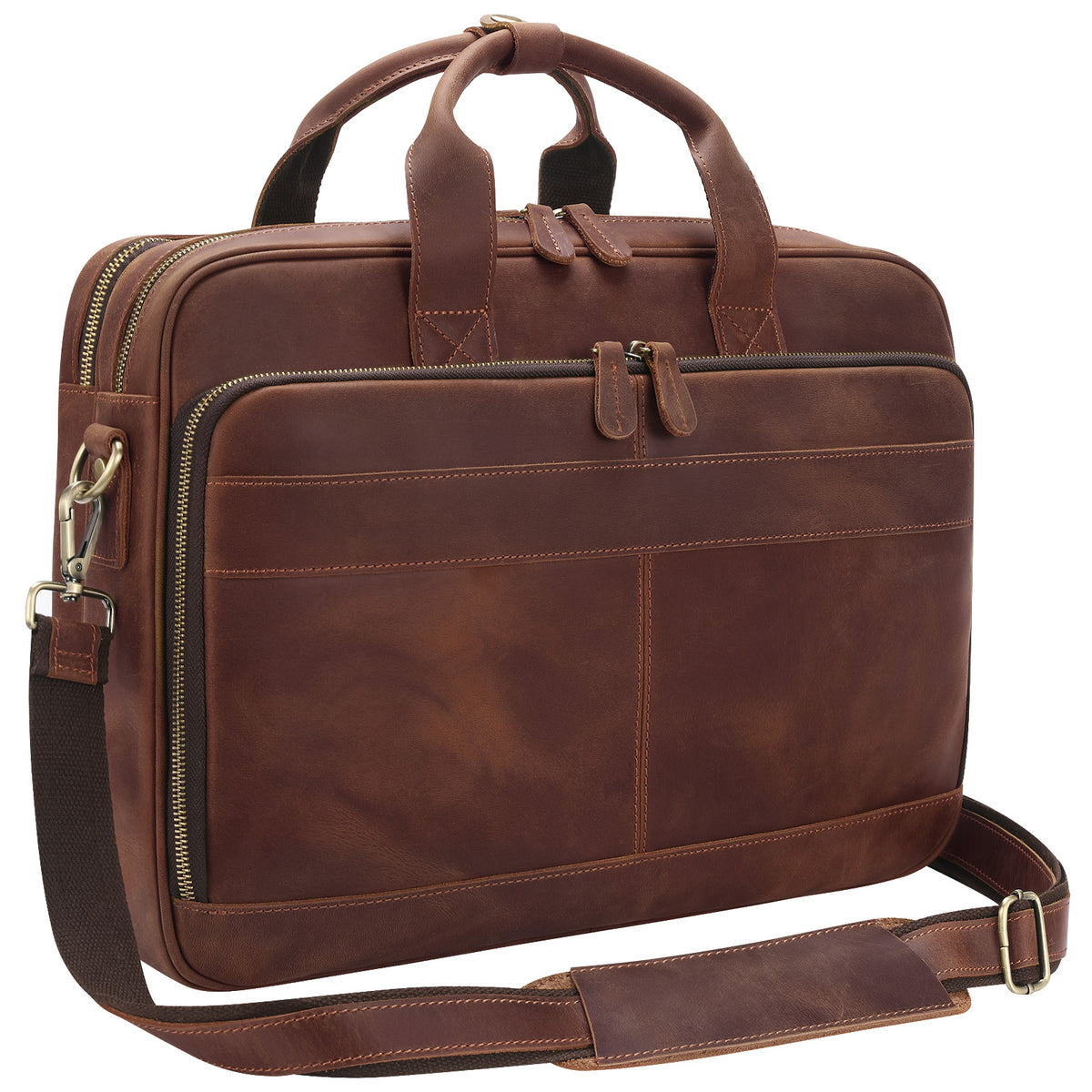 Full Grain Leather Briefcase for Men, Business Messenger Bag Laptop Bag Attache Case, Fits 15.6 Inch Laptop