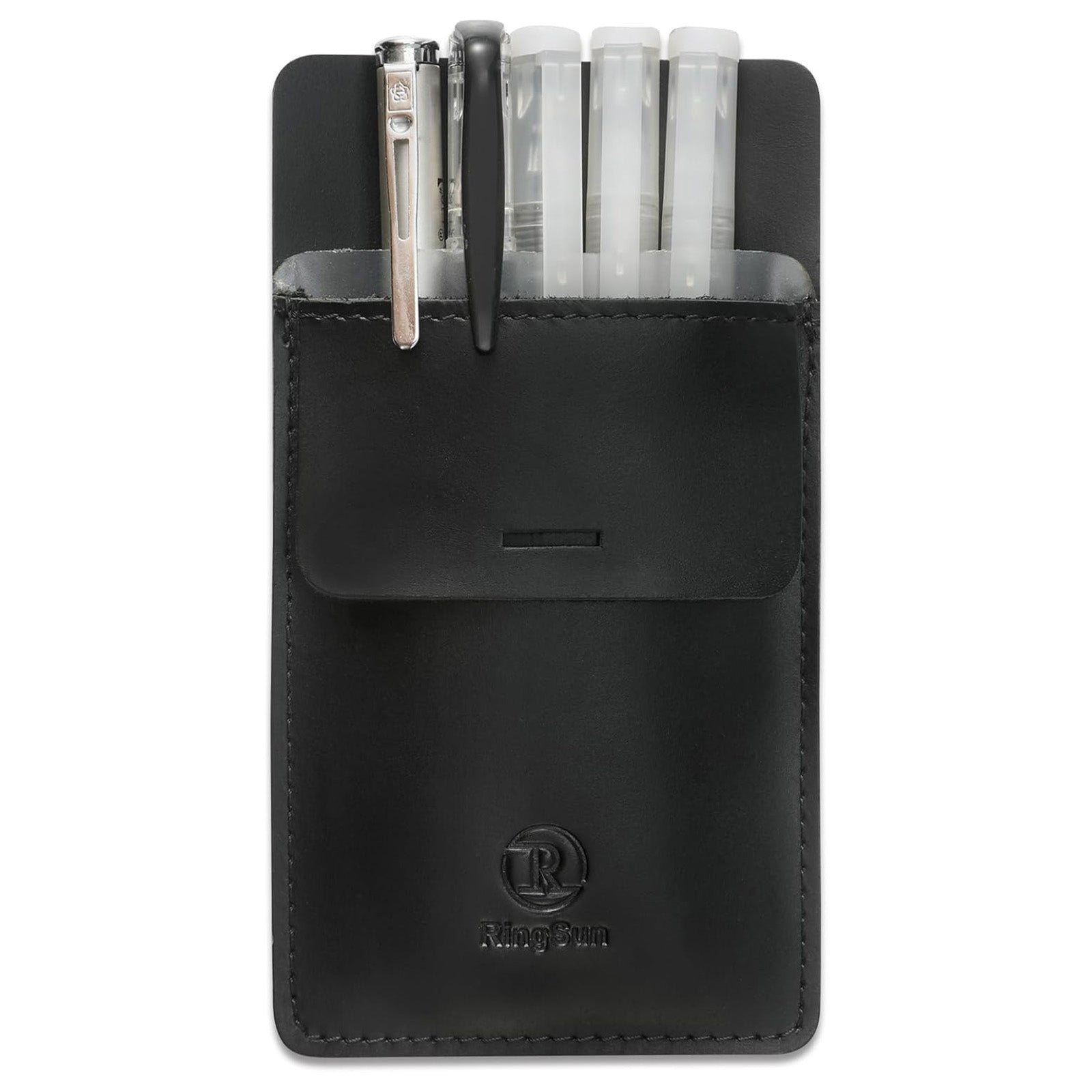 Men's Pocket Protector - Full Grain Leather - Heavy Duty Pen Holder for Shirts, Lab Coats - Holds 6 Pens & Pointers & Cards