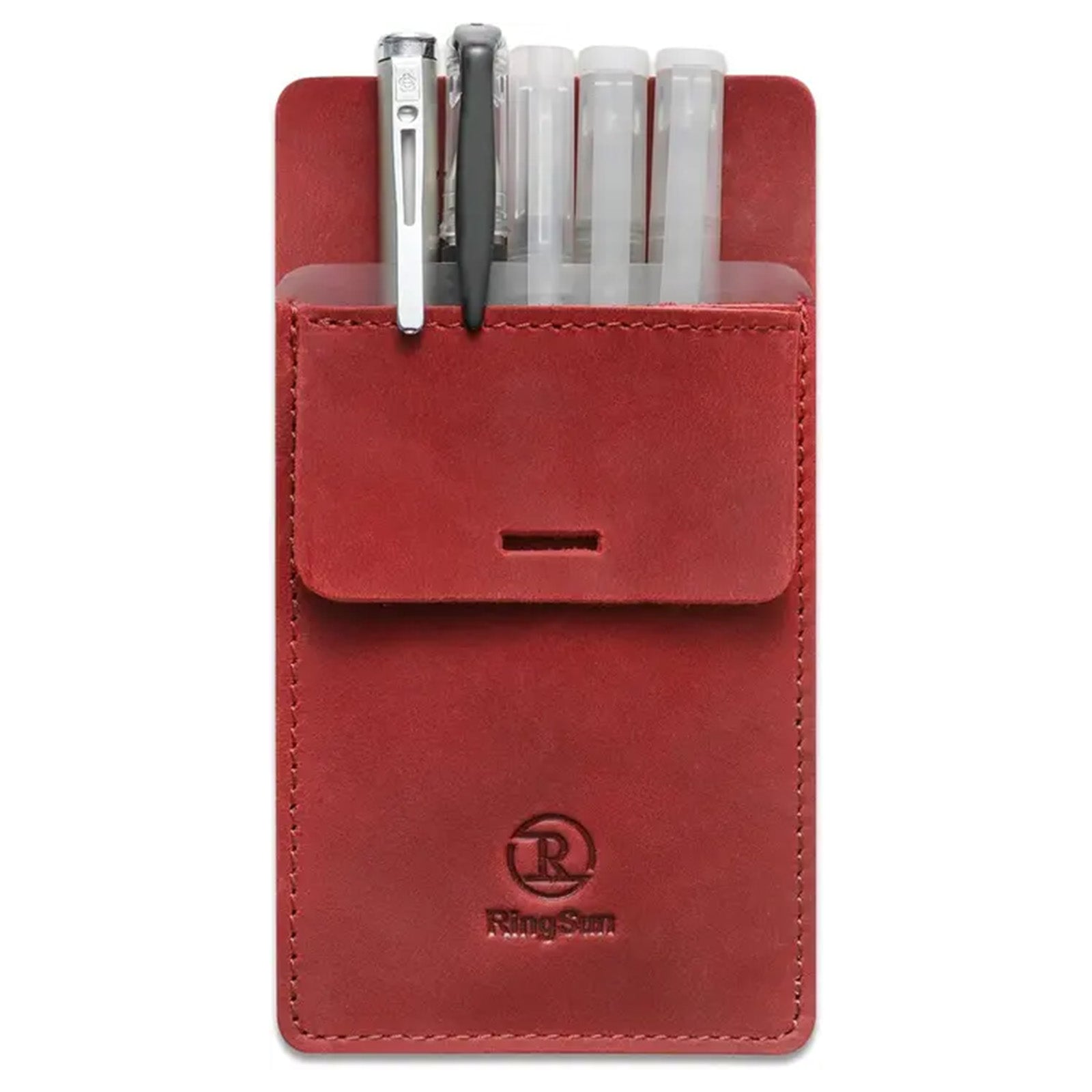 Men's Pocket Protector - Full Grain Leather - Heavy Duty Pen Holder for Shirts, Lab Coats - Holds 6 Pens & Pointers & Cards