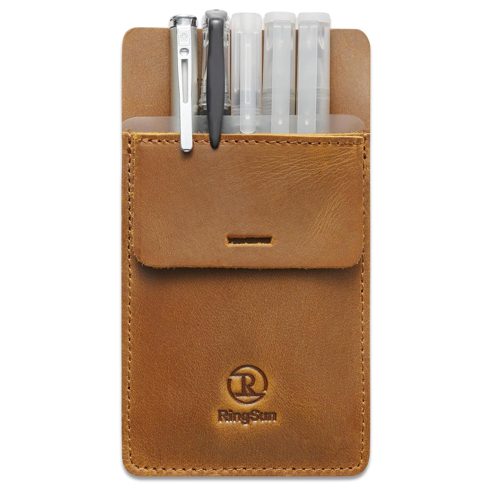 Men's Pocket Protector - Full Grain Leather - Heavy Duty Pen Holder for Shirts, Lab Coats - Holds 6 Pens & Pointers & Cards